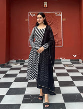 Stylish Cotton Black Leheriya Suit Set
